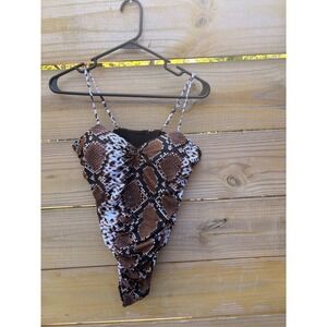 Matte Collection Brown Snakeskin Ruched Bodysuit Sweetheart Neck Size L